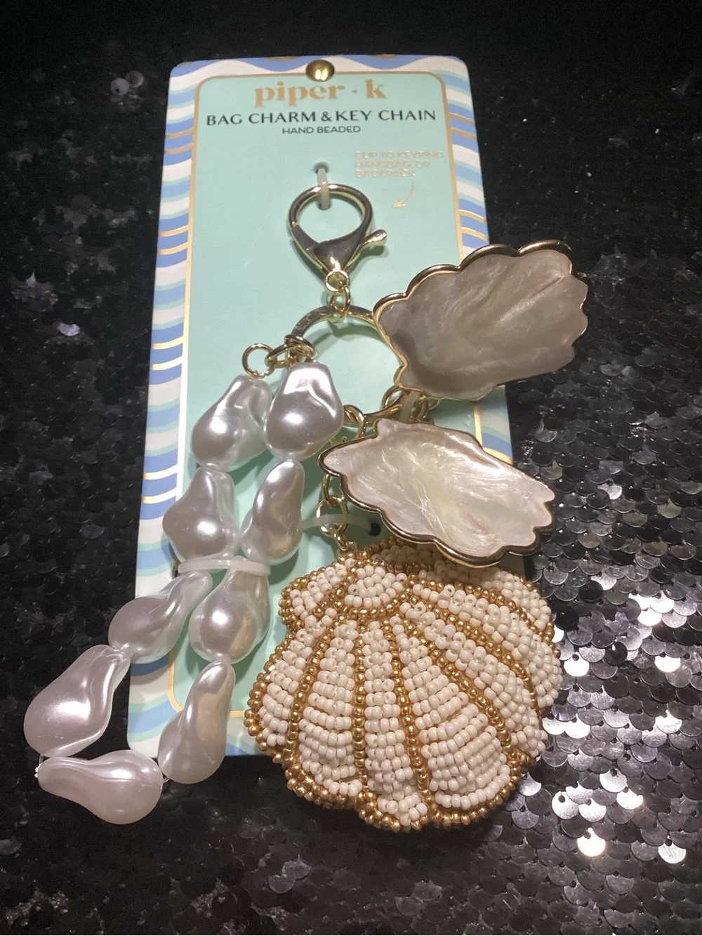 piper•k Gold & Pearl Seashell Bag Charm Key Chain
